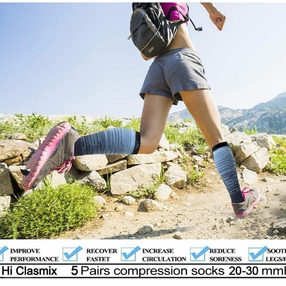 5 Pairs Graduated Compression Knee Socks 20-30mmhg, Size L/XL, Hi Clasmix - Picture 2 of 9